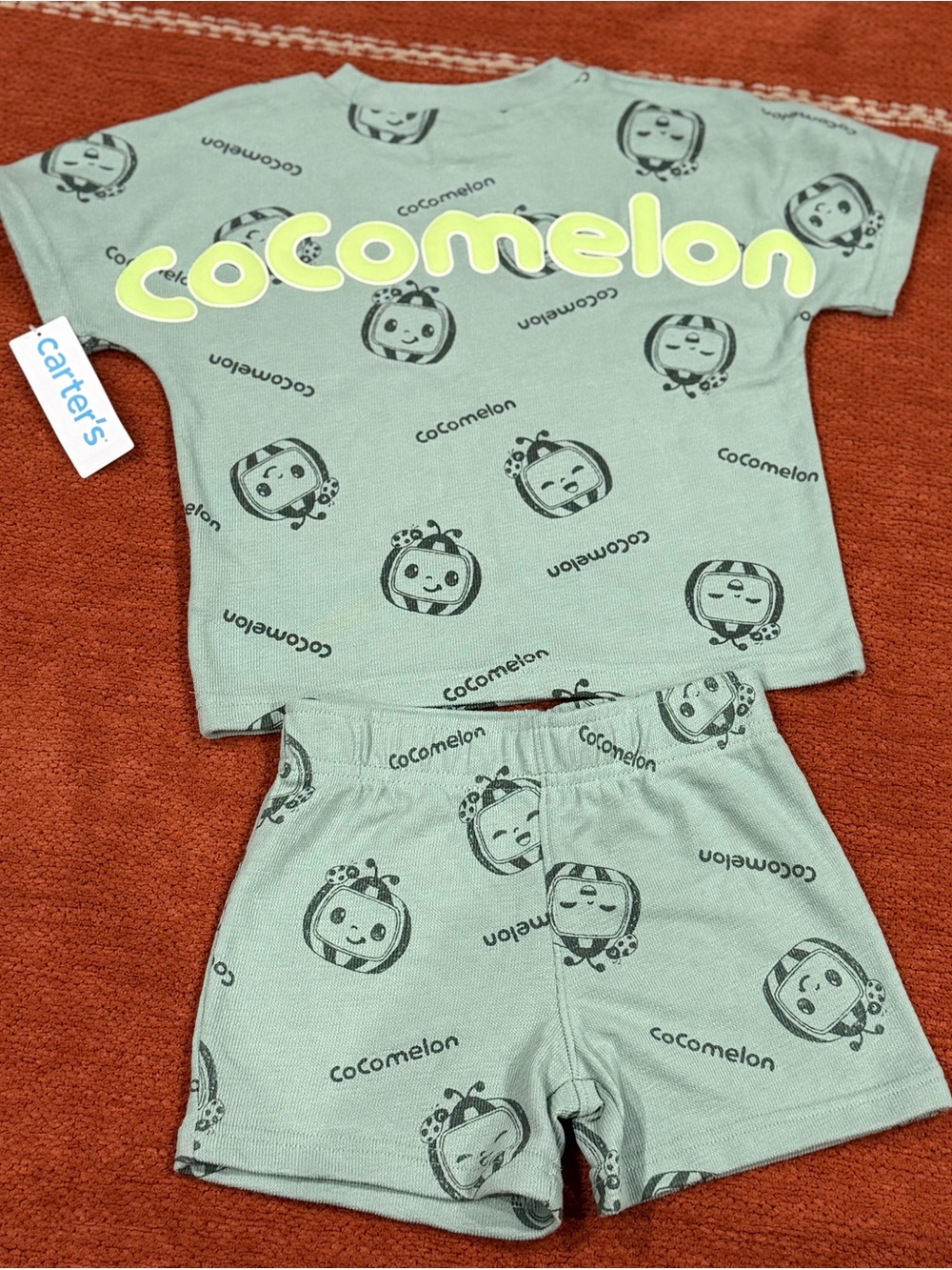 Carter's CoComelon Two-Piece Pajama Set in Sage Green with Yellow Logo